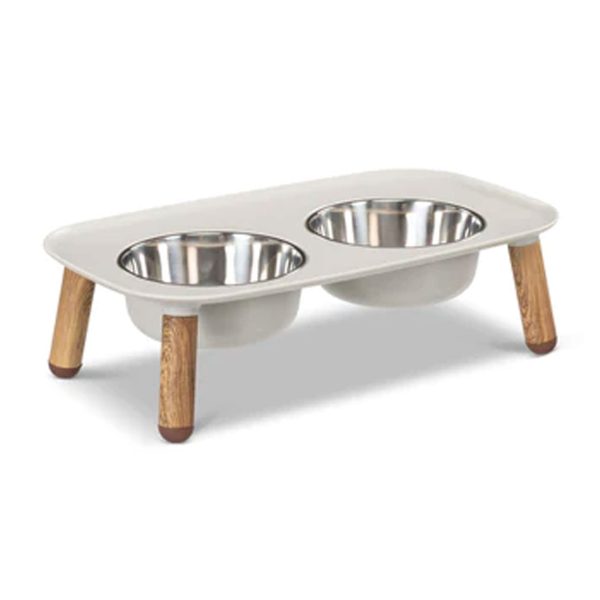 Messy Mutts Elevated Wood Dog Feeder - Grey Online now