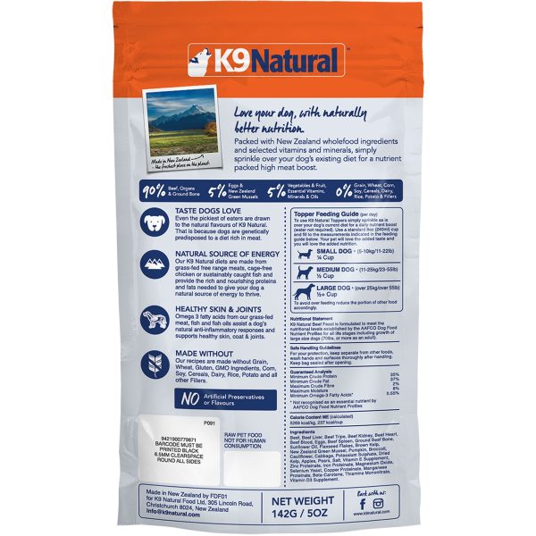 K9 Natural Freeze-Dried Raw Topper Beef Dog Food Supply