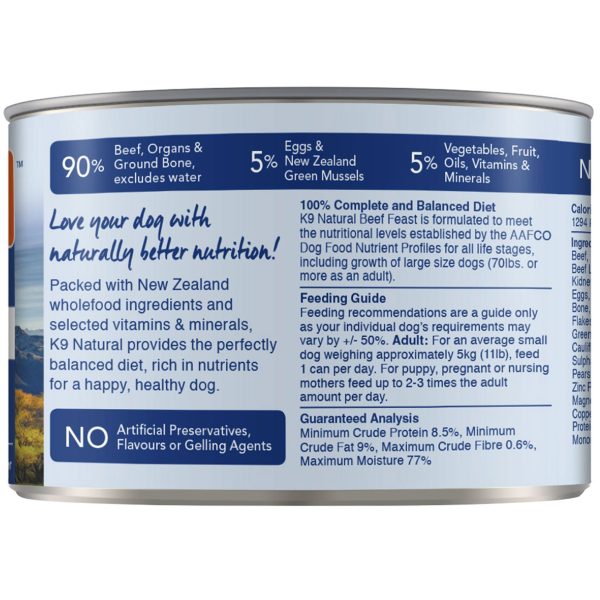 K9 Natural Canned Beef Feast Dog Food - 6oz Sale