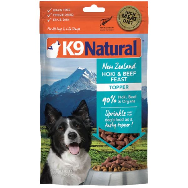 K9 Natural Freeze-Dried Raw Topper Dog Hoki & Beef 3.5 oz For Sale