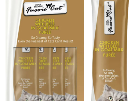 Fussie Cat Purée - Chicken W  Beef in Goat Milk 4pk 2oz Bag Online now