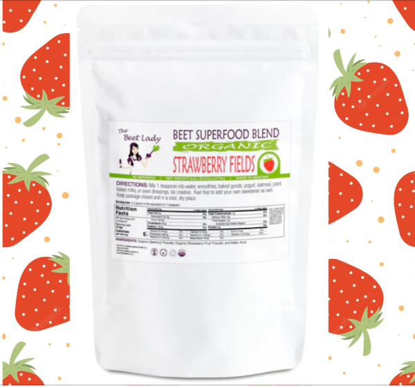 The Beet Lady STRAWBERRY FIELDS Beet Food Nutritional Therapy powder blended with real fruit.  Organic, plant-based, non-GMO. 6 oz Supply