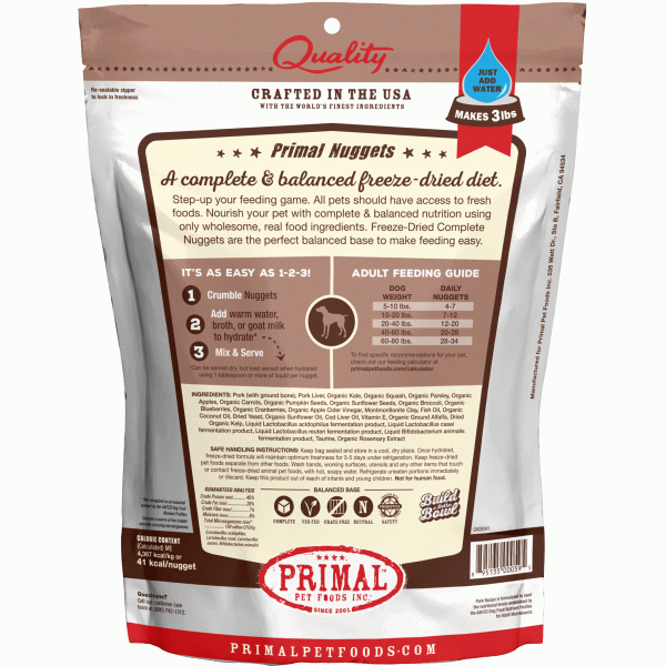 Primal Freeze-Dried Nuggets Pork Dog Food Supply